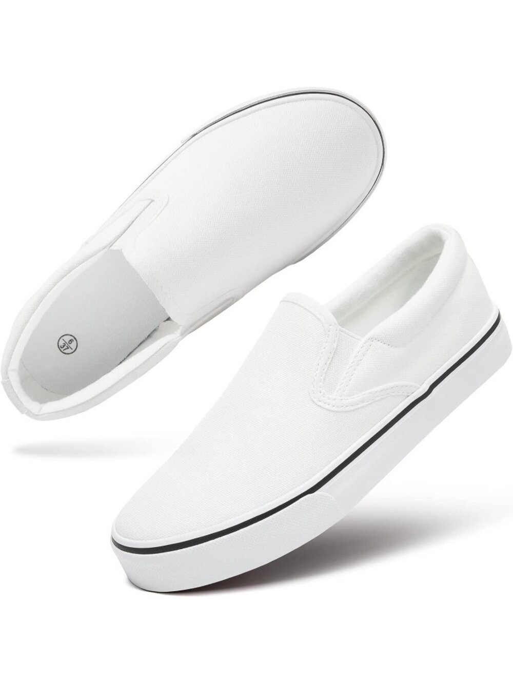 Women's White Comfortable Breathable Low Top Canvas Slip on Loafer Sneaker Shoes